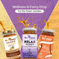 A promotional graphic titled Wellness in Every Drop, showcasing jars of BeeCause Ginger Curcumin, Relax, and Slim Honey against a dynamic background of splashing golden honey.