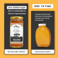 A side-by-side comparison graphic for Bee En muse Multiflora Raw Golden Honey. The left panel shows a glass jar of raw, unprocessed honey with a gold cap and white label, labeled 'Zero Added Sugar' and 'Raw & Unprocessed'.