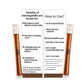 Information sheet about Ashwagandha with text and images of the product on a white background.