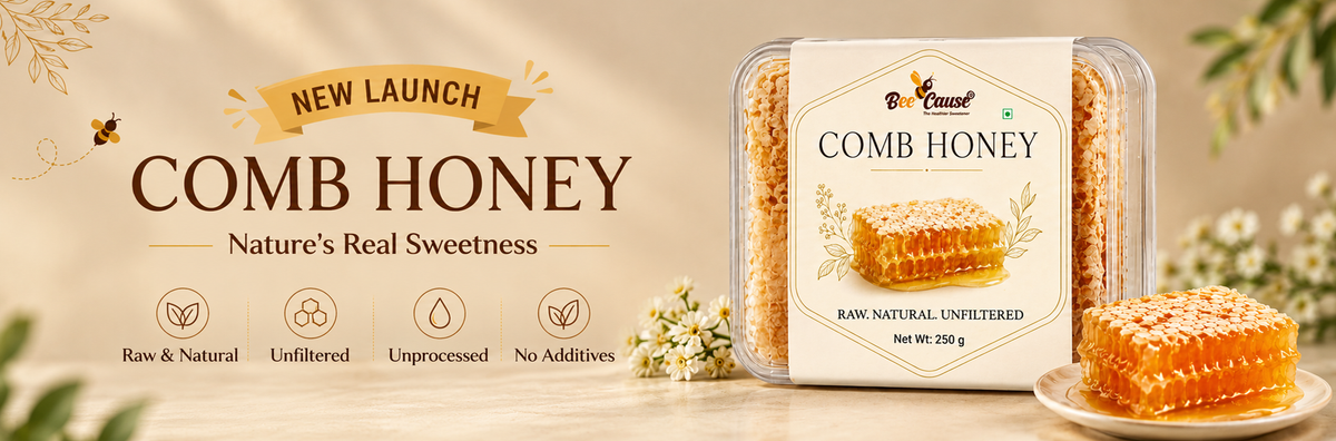 BeeCause raw comb honey with natural unfiltered honeycomb, 250g pack