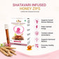 An infographic displaying the health benefits of Shatavari-infused honey straws, including overall women's wellness, energy maintenance, natural antioxidants, and healthy menstrual cycles.