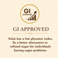 GI Approved logo with text about Sulai's low glycemic index on a beige background