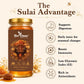 Jar of Sulai honey with benefits listed on a beige background