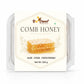Front packaging view of BeeCause Comb Honey in a clear plastic container. The clean cream-colored label features the brand logo, a graphic illustration of a fresh piece of honeycomb dripping with honey, and text reading "Comb Honey, Raw, Pure, Unfiltered, Net Wt: 250 g