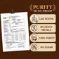 Lab test certificate with purity and proof features on a brown background