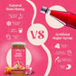 Comparison infographic showing the benefits of Natural Rose Honey versus the health risks of artificial sugar syrup, with a jar of BeeCause Rose Honey.
