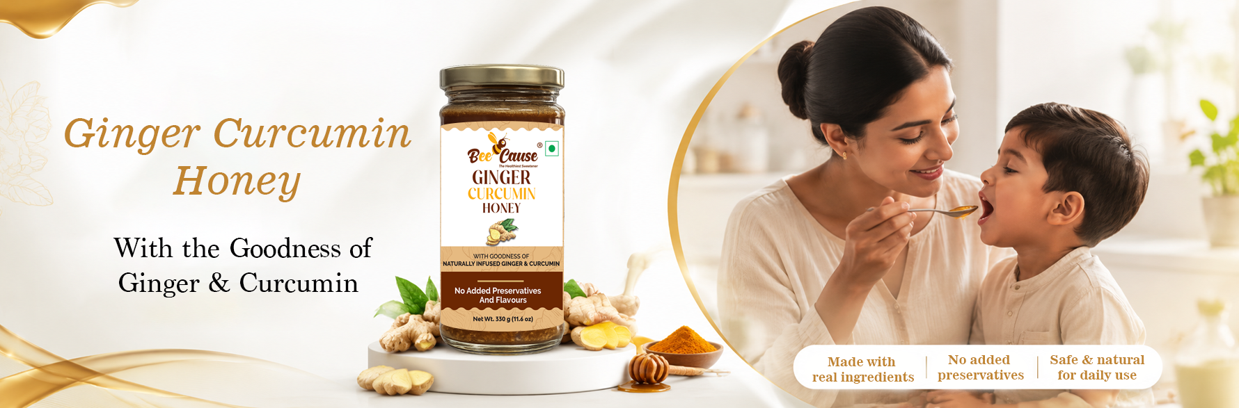 BeeCause Ginger Curcumin Honey Natural Ginger & Turmeric with Immunity Support and Daily Wellness Benefits