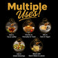 Honey uses infographic with various food items on a black background