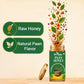 Jar of Paan Honey with ingredients and branding elements on a beige background