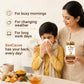 Woman and child with a jar of honey, surrounded by health benefits text.