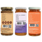 Three honey jars shown side by side, displaying their back labels in different color schemes: beige, white, and orange. The labels feature product details, barcodes, QR codes, and manufacturer information for Eternal Health Care Inc.