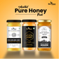 A product showcase graphic titled "Assorted Pure Honey Pack" displaying a collection of three Bee Cause honey jars: Sunflower, Acacia, and Multiflora.