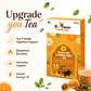 Product box for Bee Cause Masala Chai Flavoured Honey Zips showcasing health benefits with icons for gut-friendly digestion support, metabolism boosting, immunity support, and instant energy lift. The text reads "Upgrade your Tea."