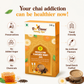Product packaging for Bee Cause Masala Chai Flavoured Honey Zips surrounded by icons indicating no preservatives, no added sugar, no chemicals, travel-friendly, no artificial flavours, and small-batch crafted. The headline reads "Your chai addiction can be healthier now!"