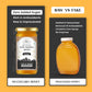 A "Raw vs Fake" comparison chart. Bee Cause Multiflora Honey is listed as "Zero Added Sugar" and "Rich in Antioxidants," while processed honey is described as heated, pasteurized, and containing corn syrup.