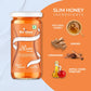 An ingredient showcase for Bee Cause Slim Honey displaying its key natural components: Natural Honey, Ginger root, Cinnamon sticks, and Apple Cider Vinegar.