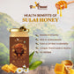 An infographic listing the "Health Benefits of Sulai Honey," including boosting immunity, being rich in antioxidants, GI verified, and possessing a unique floral taste and aroma.