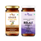 BeeCause Ginger Curcumin Honey and Relax Honey infused with chamomile and lemongrass, shown in glass jars.