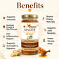 Bee Cause Ginger Curcumin Honey jar with health benefits listed on a white background