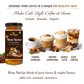 Visual guide showcasing cafe-style coffees made with Bee Cause Maple Brew Nectar, featuring strong espresso, creamy cappuccino, maple latte, and iced coffee.