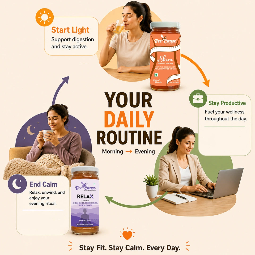 An infographic-style daily routine poster featuring two women in lifestyle scenes with Dr. Viman's sleep supplements, one labeled 'Start Light' in the morning and one labeled 'End Calm' at night, alongside text for 'Stay Productive' and 'Your Daily Routine'.