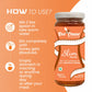 Infographic showing how to use BeeCause Slim Honey: mix 2 teaspoons in lukewarm water, stir until completely dissolved, and consume on an empty stomach in the morning, anytime during the day, or after a meal.