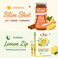 Promotional graphic for Bee Cause honey products with 'Morning Slim Shot' and 'Evening Lemon Zip' text.