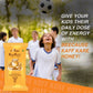 A lifestyle image of children playing soccer outdoors, with text encouraging parents to give kids their daily dose of energy with Bee Cause Koff Kare Honey.