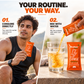 BeeCause Pro Charge 15g honey-based sports energy sachet showing two ways to consume. Tear open and eat directly or mix with water for a convenient pre-workout or during-workout routine.