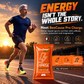 BeeCause Pro Charge honey-based sports nutrition sachet with caffeine, sodium, potassium and magnesium, featuring a runner and 15g orange-flavour energy sachets for active workout routines.