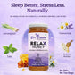 Infographic showing the natural, chemical-free ingredients in Bee Cause Relax Honey: pure acacia honey blended with lemongrass, tulsi, and chamomile for stress relief.