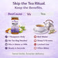Chart comparing the quick preparation of Bee Cause Relax Honey, which mixes instantly in water or milk, against the longer steeping time and potential bitterness of traditional herbal tea bags.