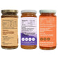 Three glass supplement bottles shown side by side, each displaying the back label from a different angle (top, front, and bottom) to show the ingredients, nutrition facts, and usage instructions.