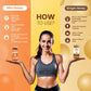 Woman holding two jars of honey with usage instructions on a colorful background