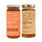 Two amber glass jars of honey shown side by side on a white background, one displaying the orange front label and the other showing the beige back label with nutritional information and ingredients.