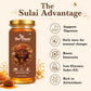 A jar of Bee Cause Sulai Honey displayed on a light beige background with decorative text and icons highlighting its benefits for digestion, immunity, and glycemic control.