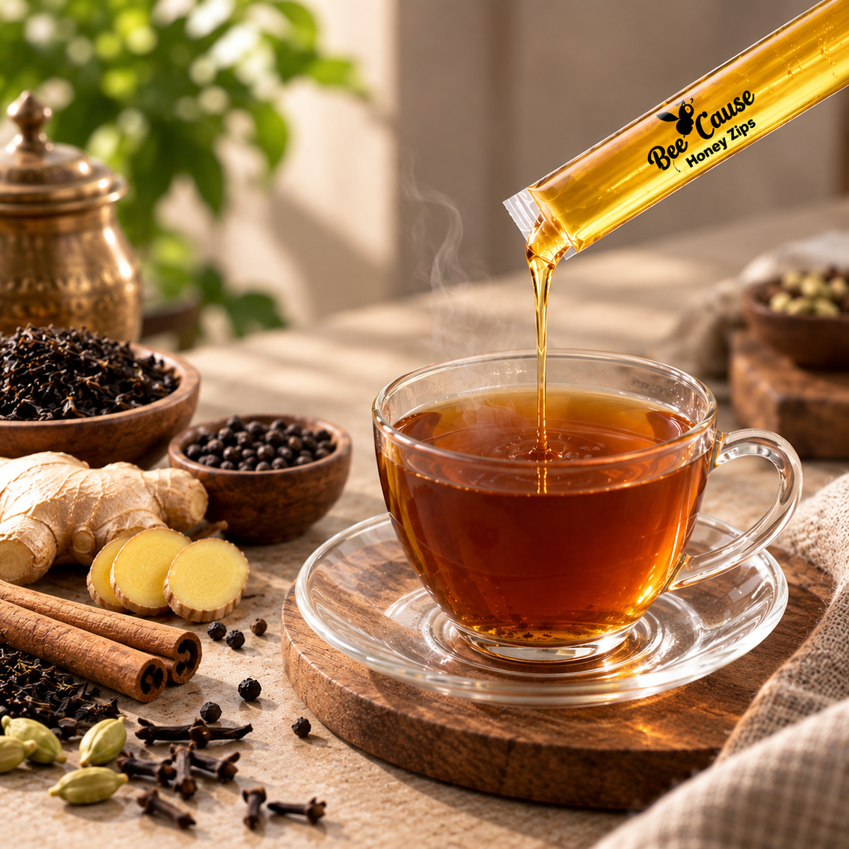 BeeCause Sulemani Chai with honey from Honey Zips, ginger, cinnamon and spices