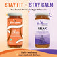 Two jars of Bee Cause honey blends shown side by side on a pastel promotional background. The left jar is orange-labeled 'Skim Blend of Honey' and the right jar is purple-labeled 'RELAX Blend of Chamomile, Lemongrass, Basil & Honey.