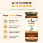 A promotional graphic for Bee Cause Ginger Curcumin Honey, showing a glass jar with a gold lid and a white-and-brown label on a light beige background. Text on the left explains the benefits of the ginger curcumin blend, and the headline at the top asks why choose this combo.