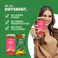A smiling woman holding a jar of BeeCause Rose Honey, highlighting brand benefits of no added sugar, no added preservatives, and no food coloring.